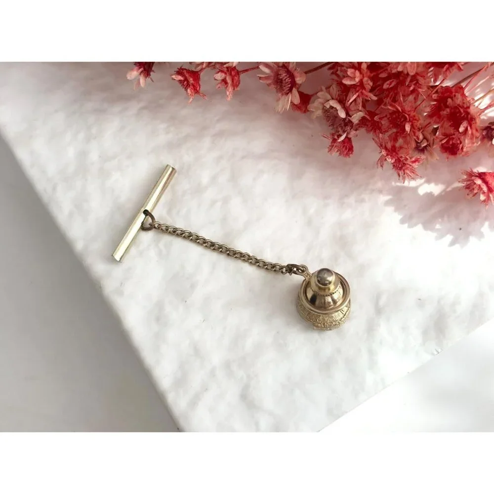 Ombre Orange & Red Rhinestone Gold Toned Vintage Men's Tie Tack